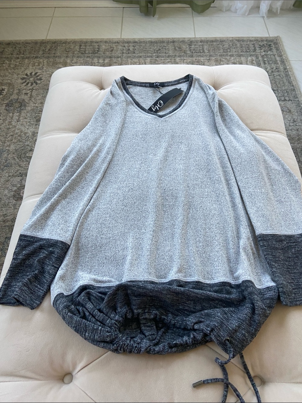 Orly Cozy Two-Tone Grey Pullover Knit Top NWT